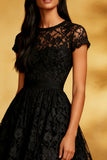 Black A Line Lace Short Cocktail Dress with Sleeves