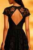 Black A Line Lace Short Cocktail Dress with Sleeves
