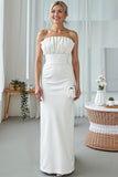White Strapless Sheath Maxi Wedding Reception Dress