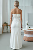 White Strapless Sheath Maxi Wedding Reception Dress