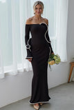 Black Maxi Mermaid Off the Shoulder Formal Dress with Sleeves
