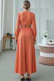 Orange V-Neck Sheath Chiffon Keyhole Wedding Guest Dress with Sleeves