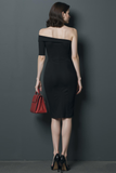 Simple Black White Pencil Fitted Midi Work Dress