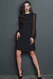 Simple Black Fitted Round Neck A Line Short Work Dress with Sleeves