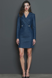 Navy Pencil Notched Lapel Long Sleeves Short Blazer Dress