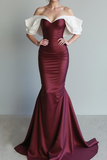 Cabernet Mermaid Sweep Train Off the Shoulder Formal Dress