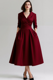 Simple Black Fitted A Line Midi Work Dress with Pockets