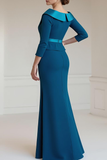 Blue V-Neck Mermaid Maxi Mother of the Bride Dress with Ruffles