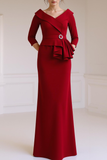 Blue V-Neck Mermaid Maxi Mother of the Bride Dress with Ruffles