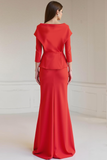 Red Mermaid V-Neck 2 Piece Maxi Wedding Guest Dress with Sleeves