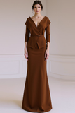 Red Mermaid V-Neck 2 Piece Maxi Wedding Guest Dress with Sleeves