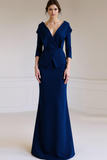 Red Mermaid V-Neck 2 Piece Maxi Wedding Guest Dress with Sleeves