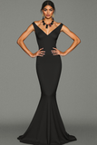 Black Sweep Train V-Neck Mermaid Formal Dress
