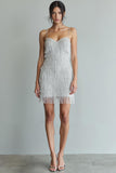 Silver Sweetheart Bodycon Short Fringe Cocktail Dress