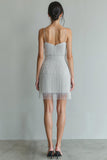 Silver Sweetheart Bodycon Short Fringe Cocktail Dress