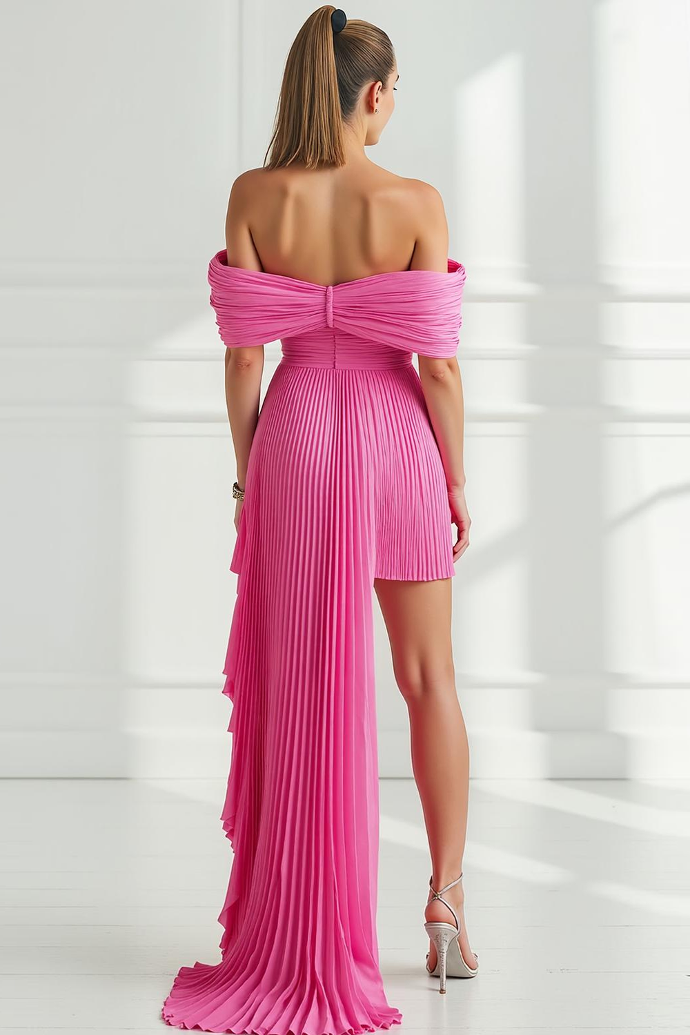 Leely Women Hot Pink Ruched Short Cocktail Dress with Cape Bodycon Off the Shoulder Party Dress – leelyuk