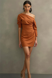 Dark Orange One Shoulder Bodycon Short Work Dress