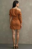 Dark Orange One Shoulder Bodycon Short Work Dress