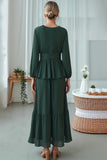 Dark Green V Neck Maxi A Line Work Dress with Ruffles