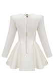 White V Neck A Line Short Work Dress with Buttons