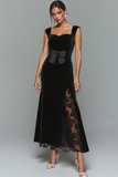 Black Mermaid Velvet Thick Straps Long Formal Dress with Bow