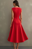 Red Sheath Midi Sleeveless Formal Dress with Ruffles