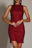 Sparkly Red Tight Short Sleeveless Sequins Cocktail Dress