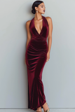 Cabernet Halter Mermaid Long Velvet Formal Dress