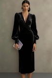 Cabernet Sheath V-Neck Midi Velvet Formal Dress