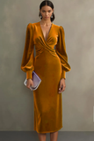 Simple White Sheath V-Neck Midi Velvet Holiday Party Dress