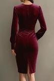 Cabernet Sheath V-Neck Midi Velvet Formal Dress