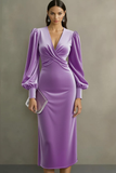 Simple White Sheath V-Neck Midi Velvet Holiday Party Dress