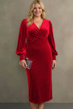 Royal Blue Velvet Sheath V-Neck Midi Formal Dress