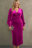 Royal Blue Velvet Sheath V-Neck Midi Formal Dress