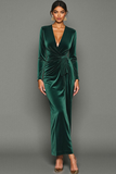 Dark Green Sheath V-Neck Maxi Velvet Formal Dress