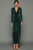 Dark Green Sheath V-Neck Maxi Velvet Formal Dress