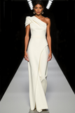 Maxi Sheath One Shoulder White Formal Dress