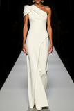 Maxi Sheath One Shoulder White Formal Dress