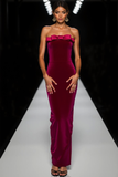 Velvet Strapless Mermaid Maxi Cabernet Formal Dress with Bow