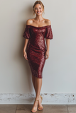 Sparkly Sequins Cabernet Sheath Midi Cocktail Dress