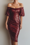 Sparkly Sequins Cabernet Sheath Midi Cocktail Dress