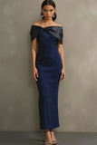 Navy Mermaid Off the Shoulder Maxi Formal Dress with Bow
