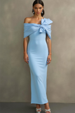 Sky Blue Mermaid Off the Shoulder Long Formal Dress