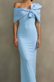 Sky Blue Mermaid Off the Shoulder Long Formal Dress