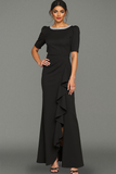 Mermaid Ruffled Maxi Black Formal Dress with Beading