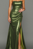 Sparkly Sequin Olive Strapless Mermaid Maxi Holiday Party Dress