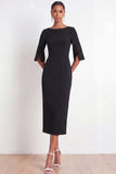 Midi Sheath Bateau Neck White Formal Dress