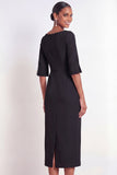 Midi Sheath Bateau Neck White Formal Dress