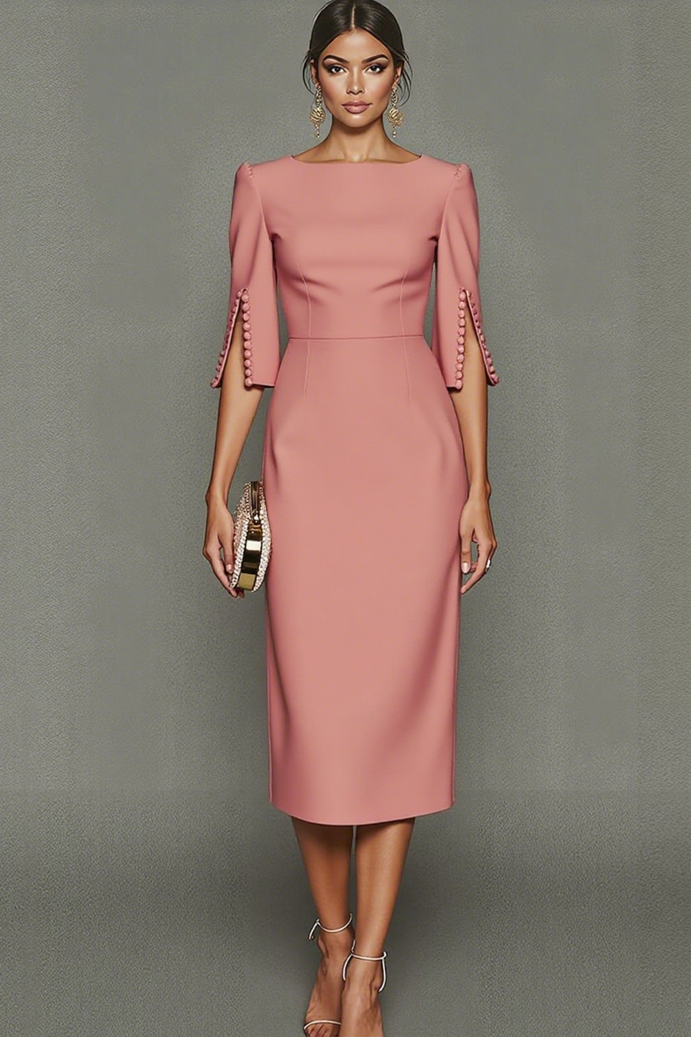 Midi Sheath Bateau Neck White Formal Dress