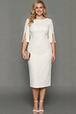 Midi Plus Size Sheath Bateau Neck White Formal Dress